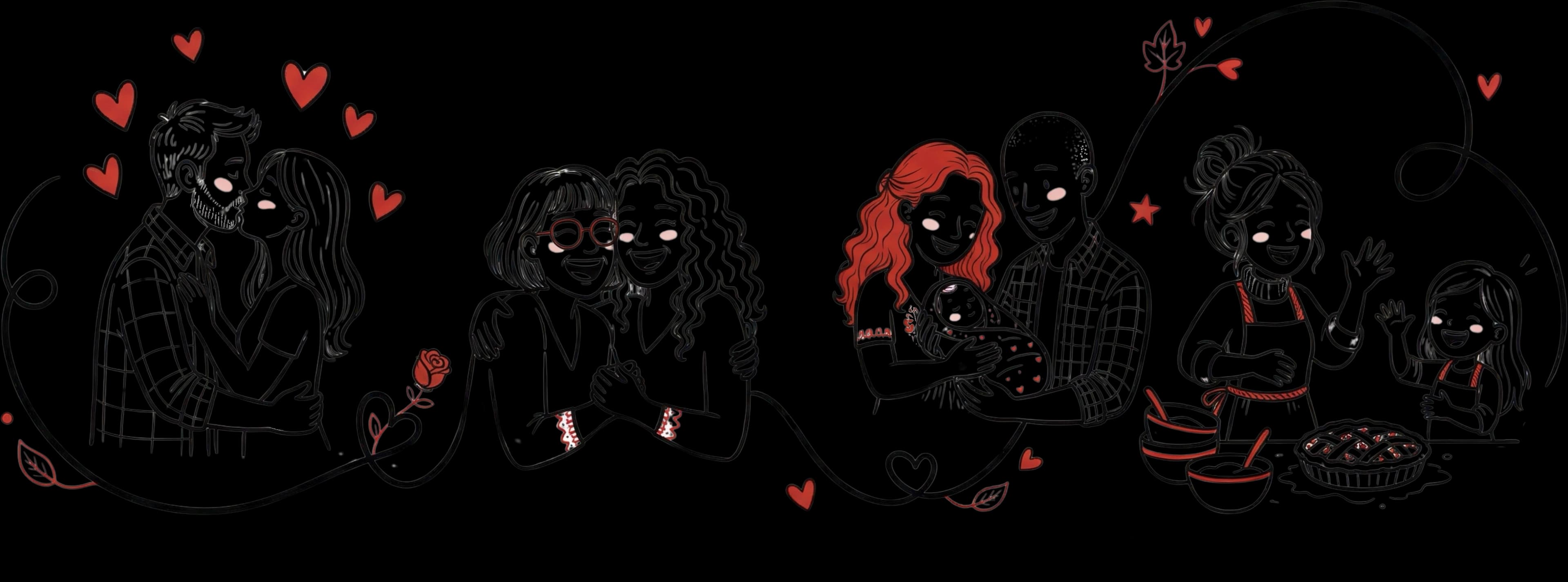 Artiste dessinant un couple en ligne claire